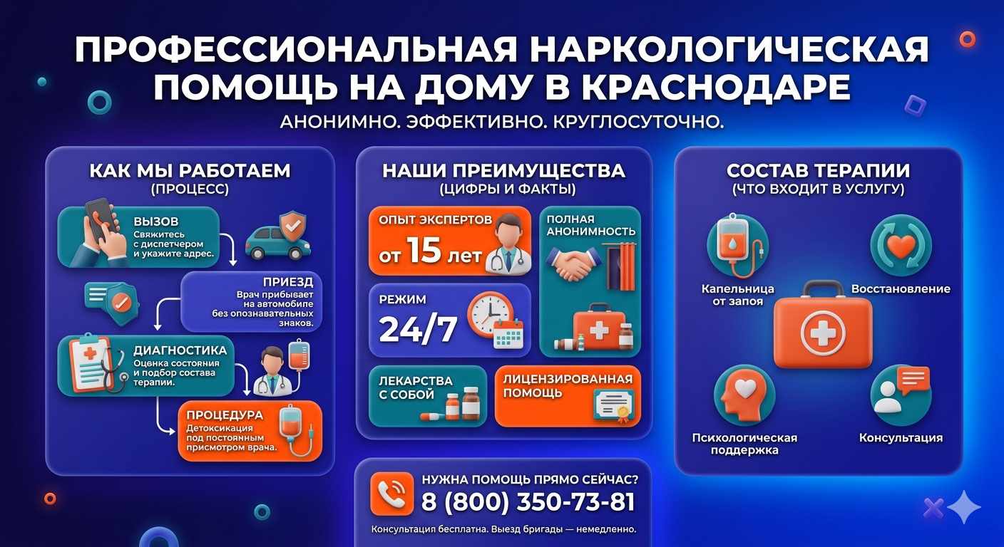 Инфографика о принципах лечения алкоголизма на дому в Чернянке: этапы вызова нарколога, преимущества анонимной детоксикации и состав медицинской помощи.
